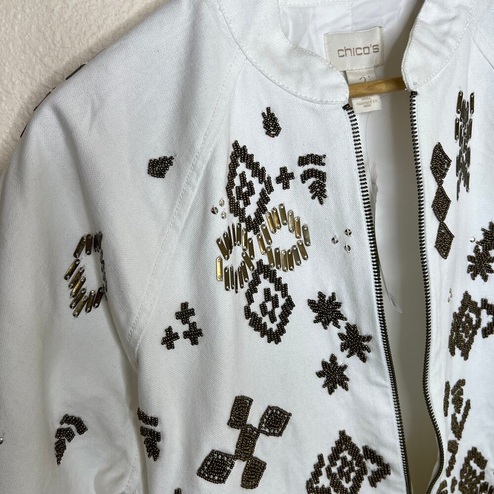 Chicos Aztec Embellished Bamber White Jacket 2 NWT - Picture 5 of 12